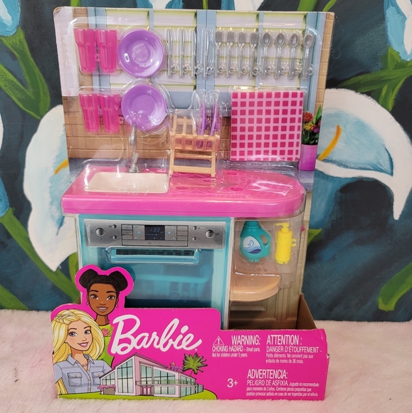Barbie Toys Barbie Indoor Furniture Set With Kitchen Dishwasher Sink Counter New Poshmark
